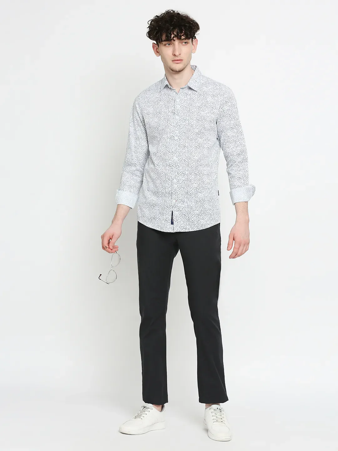 White Slim Straight Fit Regular Collar Long Sleeves Men's Shirt by Being Human Clothing - Image 6