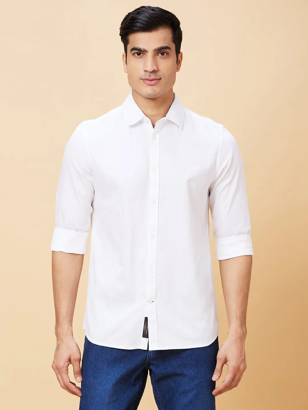 White Slim Straight Fit Regular Collar Long Sleeves Men's Shirt by Being Human Clothing