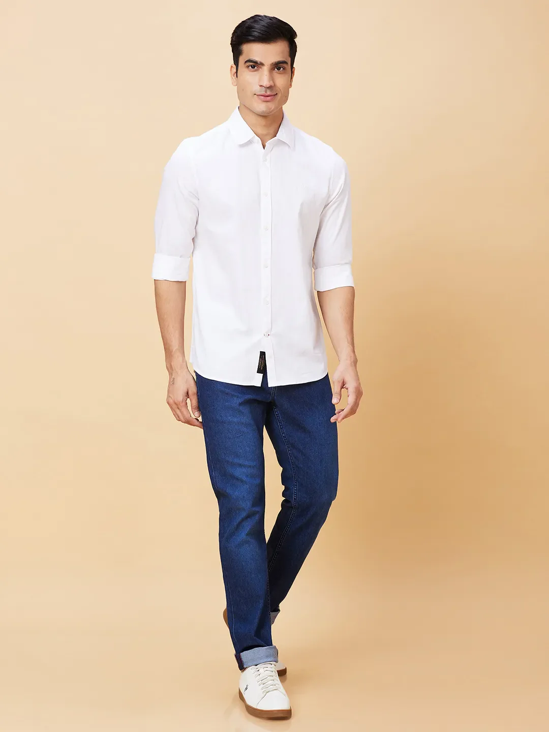 White Slim Straight Fit Regular Collar Long Sleeves Men's Shirt by Being Human Clothing - Image 2