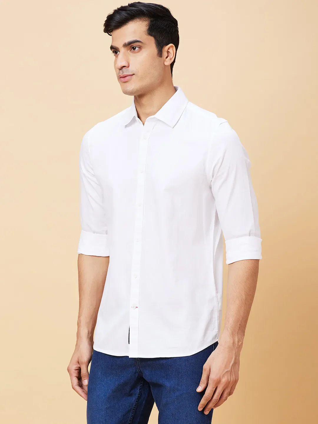 White Slim Straight Fit Regular Collar Long Sleeves Men's Shirt by Being Human Clothing - Image 3
