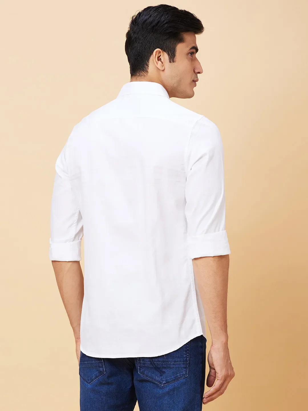 White Slim Straight Fit Regular Collar Long Sleeves Men's Shirt by Being Human Clothing - Image 4