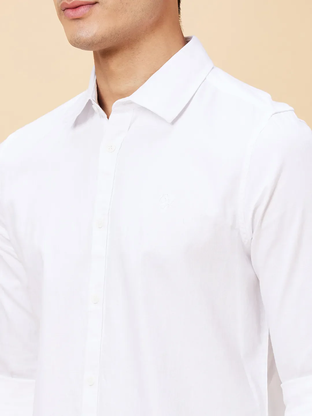 White Slim Straight Fit Regular Collar Long Sleeves Men's Shirt by Being Human Clothing - Image 5
