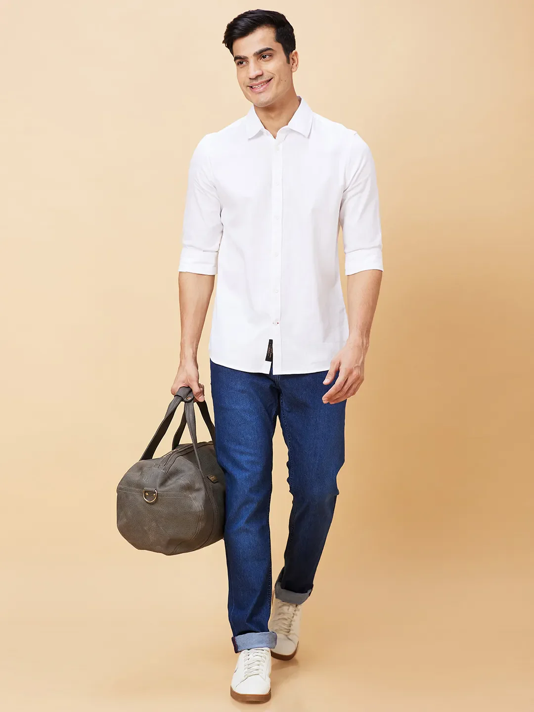 White Slim Straight Fit Regular Collar Long Sleeves Men's Shirt by Being Human Clothing - Image 6