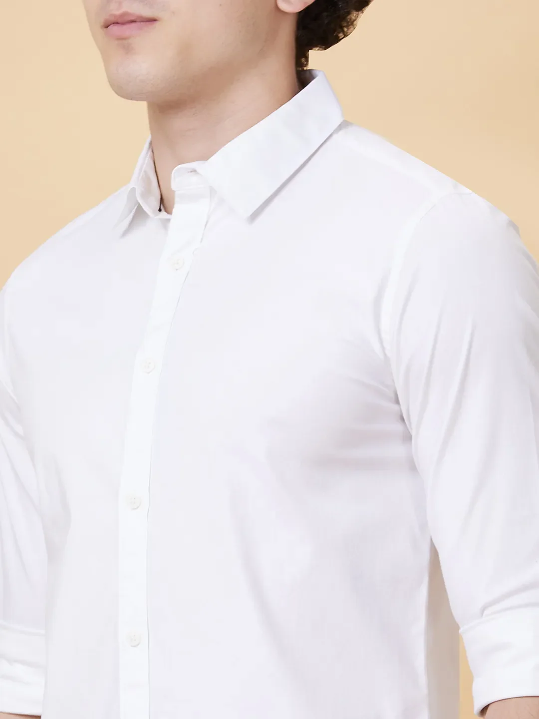 White Slim Straight Fit Regular Collar Long Sleeves Men's Shirt by Being Human Clothing - Image 5