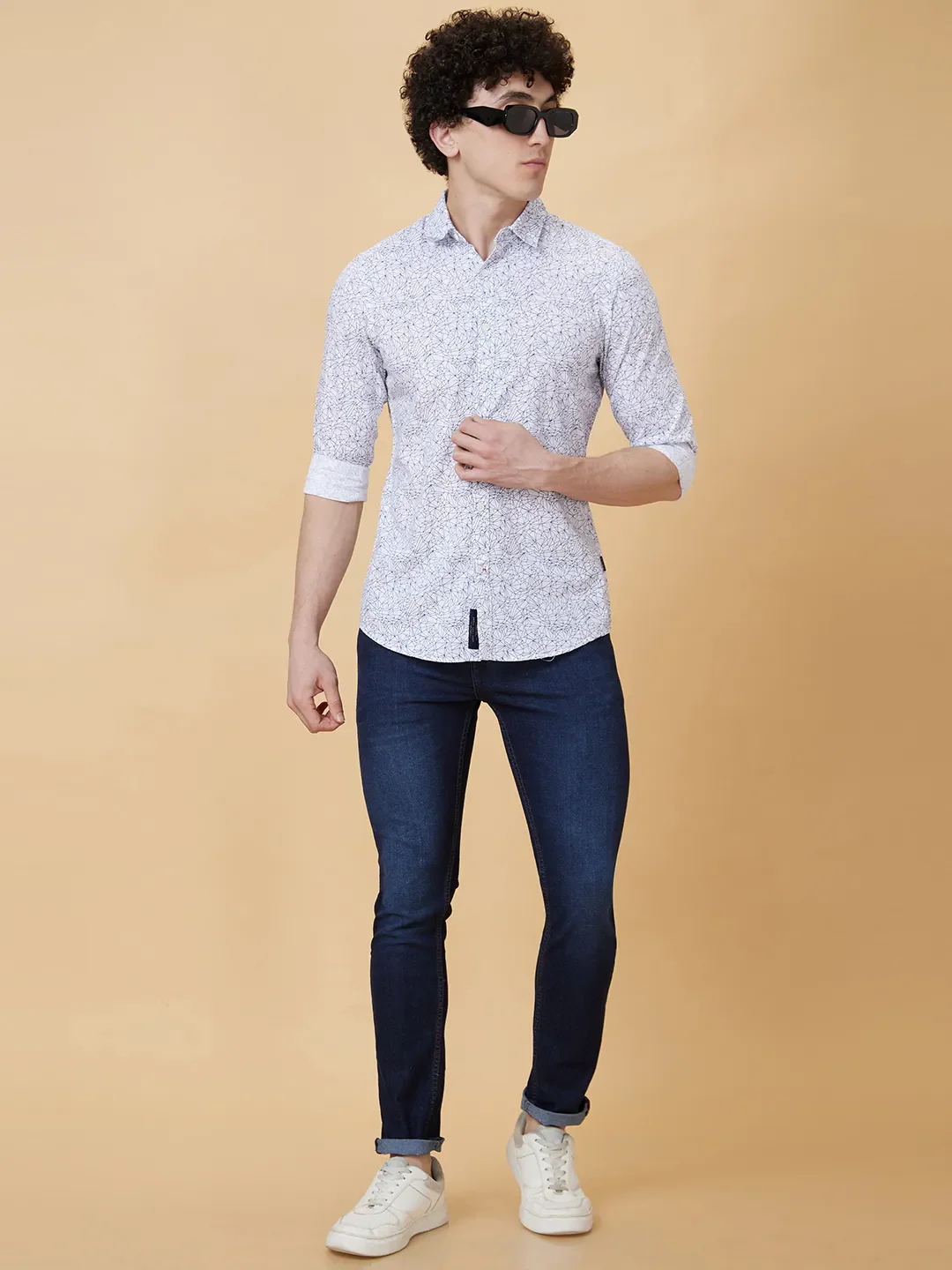White Slim Straight Fit Regular Collar Long Sleeves Men's Shirt by Being Human Clothing - Image 5