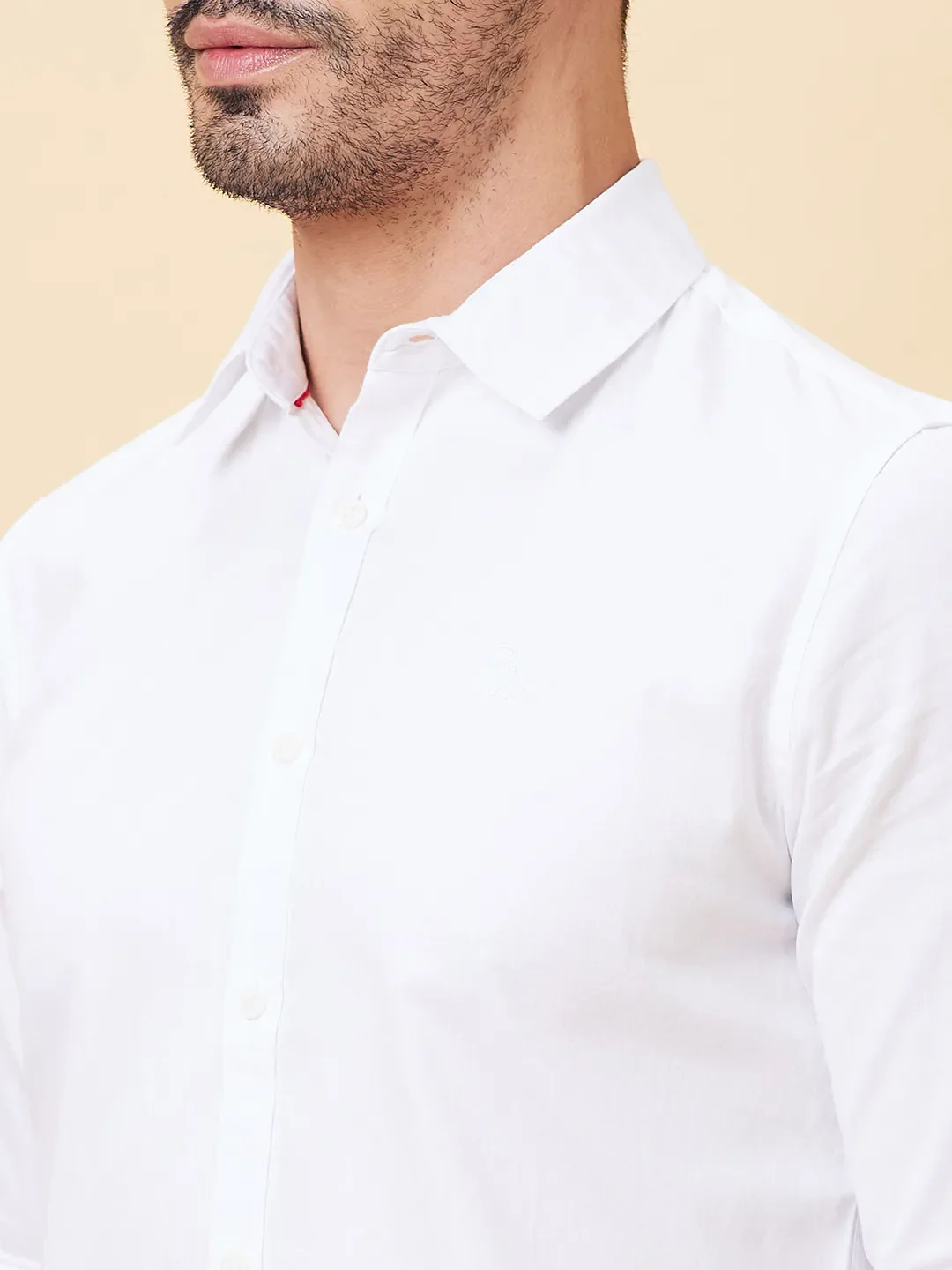 White Slim Straight Fit Regular Collar Long Sleeves Men's Shirt by Being Human Clothing - Image 5