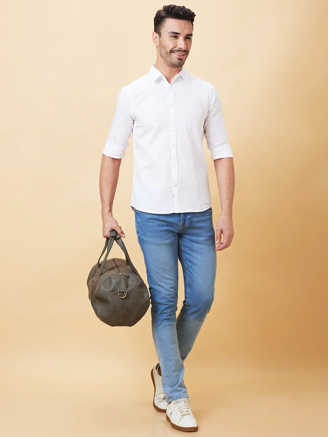 White Slim Straight Fit Regular Collar Long Sleeves Men's Shirt by Being Human Clothing - Image 6