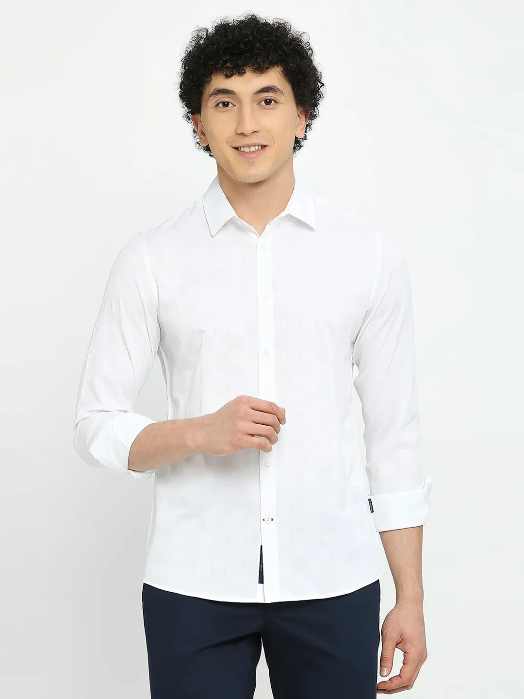 White Slim Straight Fit Regular Collar Long Sleeves Men's Shirt by Being Human Clothing