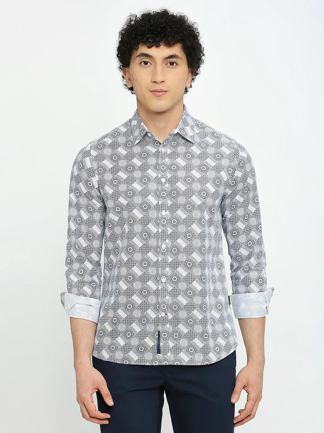 White Slim Straight Fit Regular Collar Long Sleeves Men's Shirt by Being Human Clothing