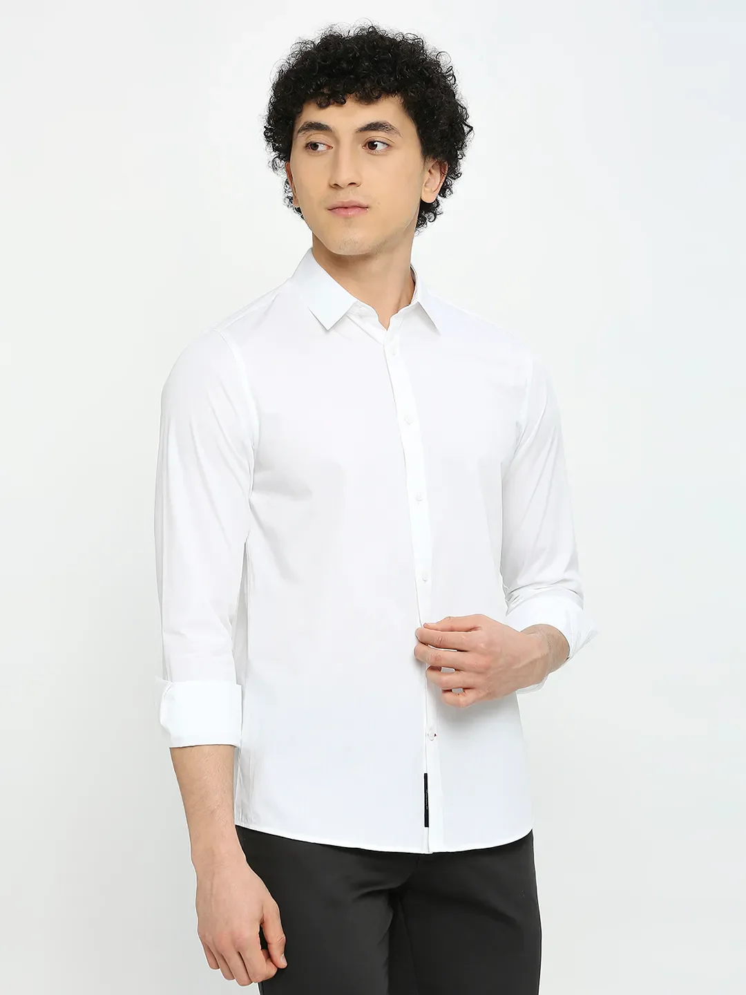 White Slim Fit Regular Collar Men's Shirt by Being Human Clothing - Image 3