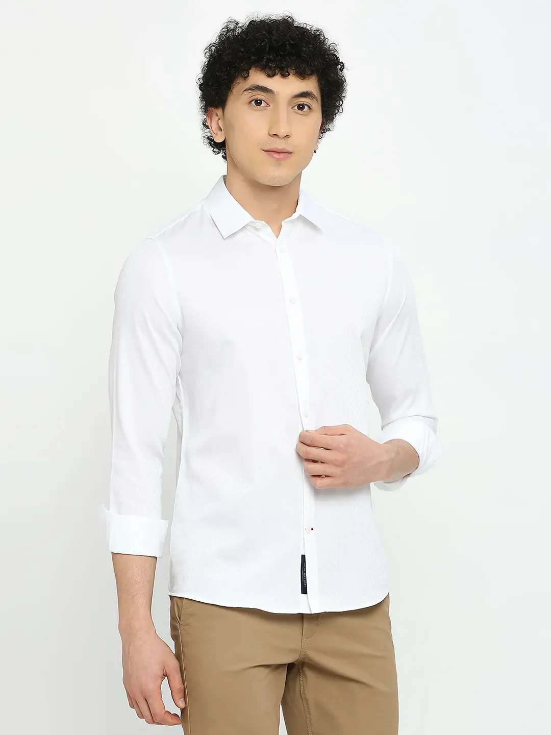 White Slim Straight Fit Regular Collar Long Sleeves Men's Shirt by Being Human Clothing - Image 3