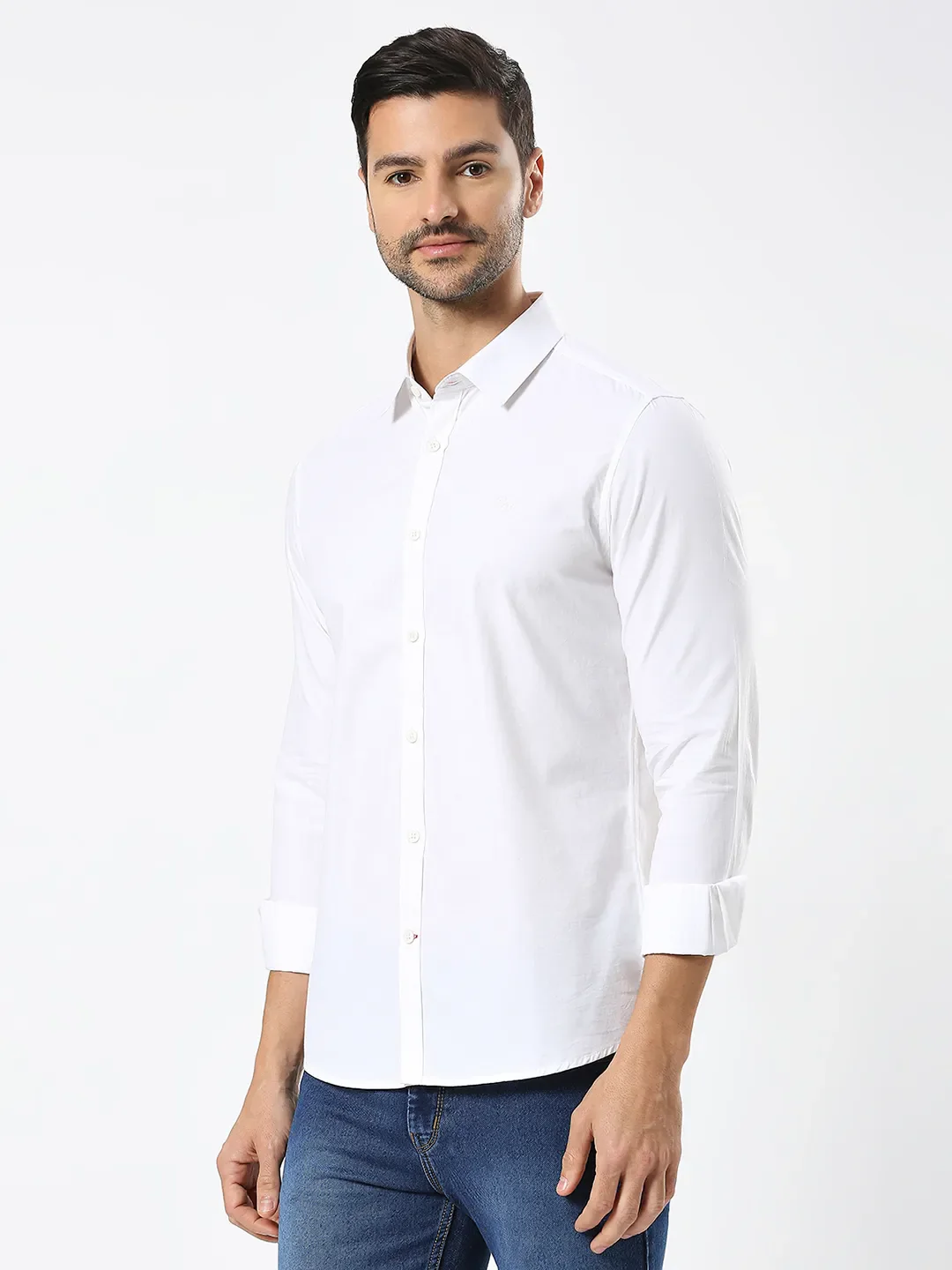 White Slim Straight Fit Regular Collar Long Sleeves Men's Shirt by Being Human Clothing - Image 2