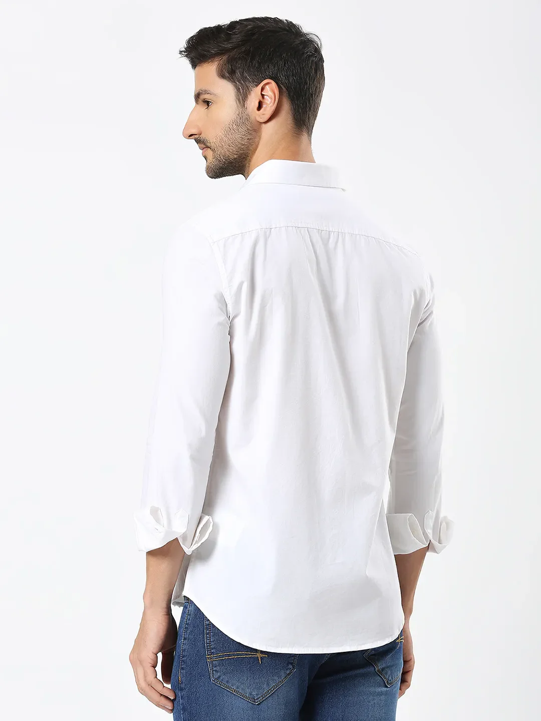 White Slim Straight Fit Regular Collar Long Sleeves Men's Shirt by Being Human Clothing - Image 4