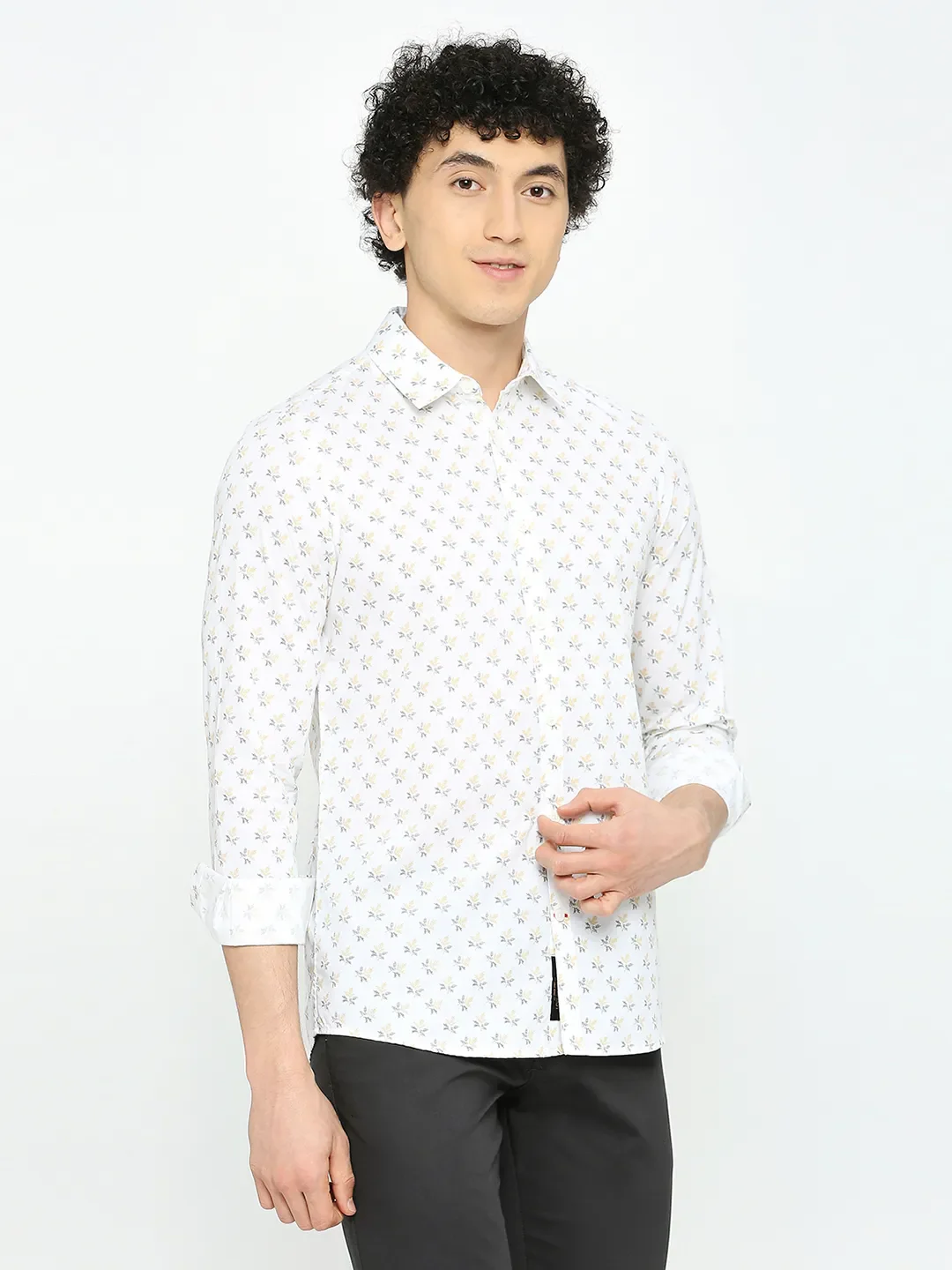 White Slim Straight Fit Regular Collar Long Sleeves Men's Shirt by Being Human Clothing - Image 3