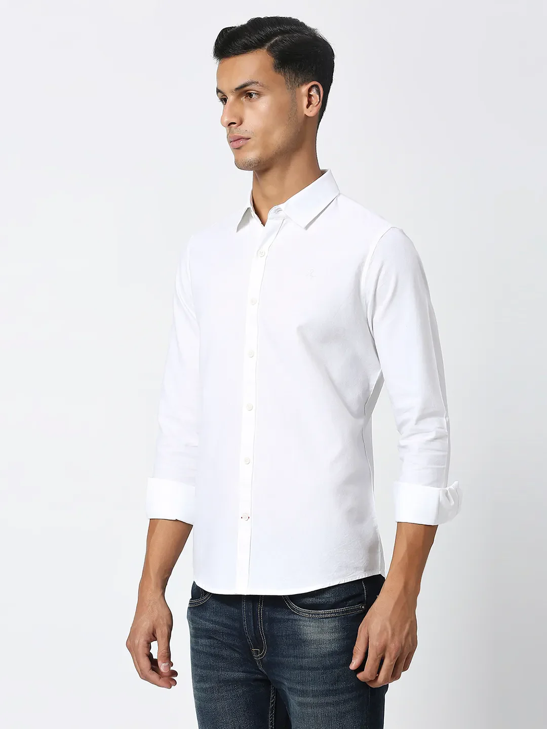 White Slim Straight Fit Regular Collar Long Sleeves Men's Shirt by Being Human Clothing - Image 2