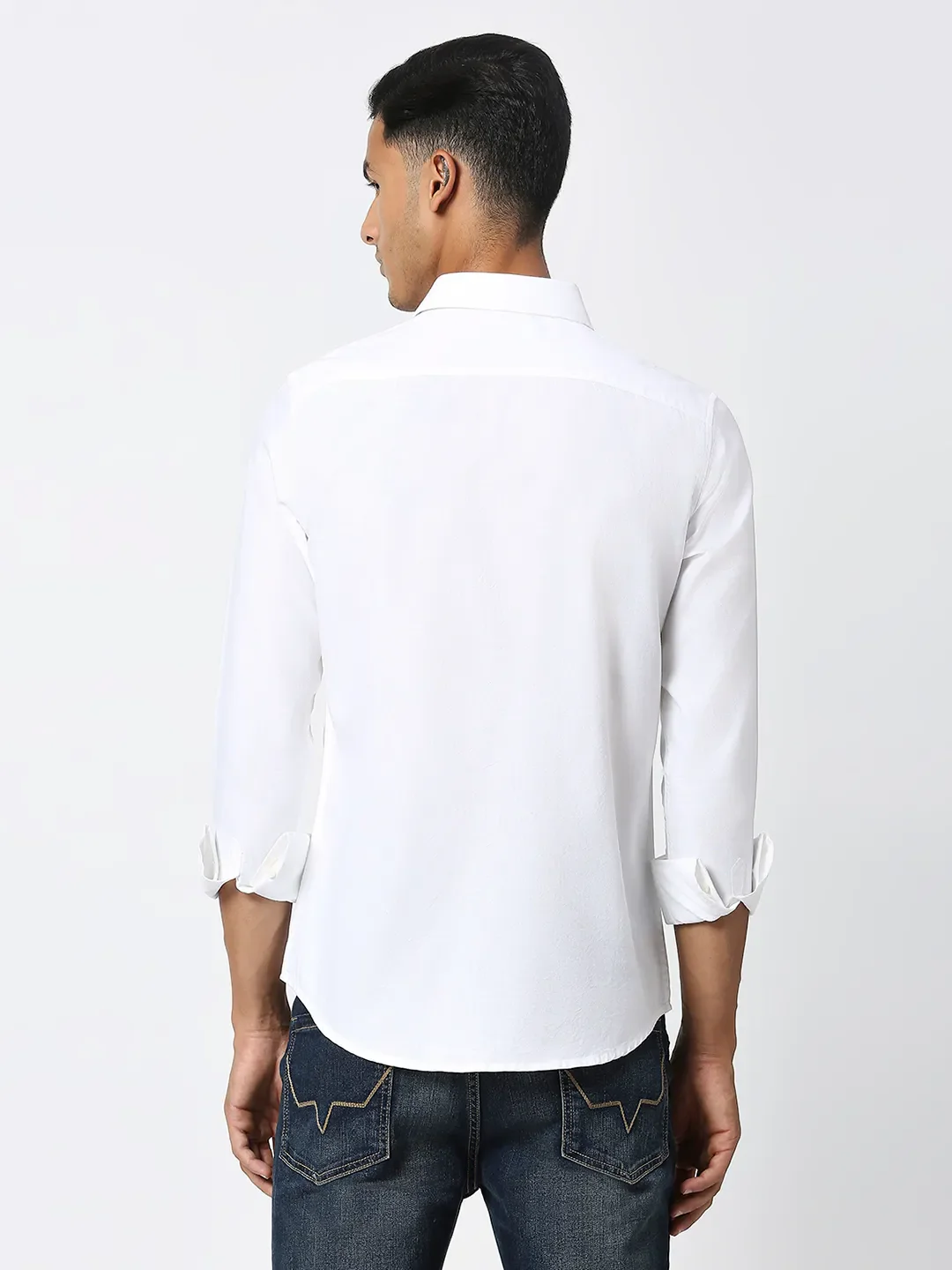 White Slim Straight Fit Regular Collar Long Sleeves Men's Shirt by Being Human Clothing - Image 4