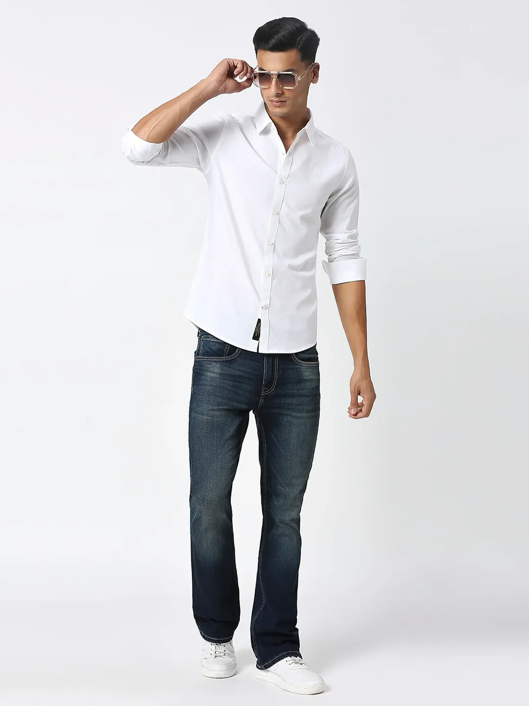 White Slim Straight Fit Regular Collar Long Sleeves Men's Shirt by Being Human Clothing - Image 6