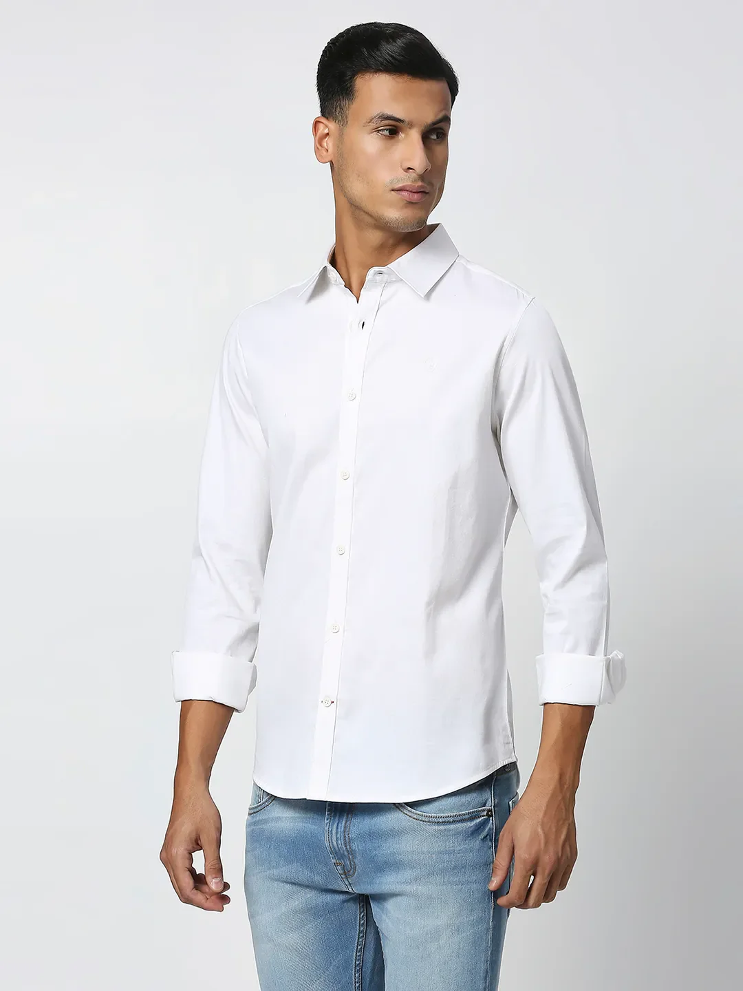 White Slim Straight Fit Regular Collar Long Sleeves Men's Shirt by Being Human Clothing - Image 2