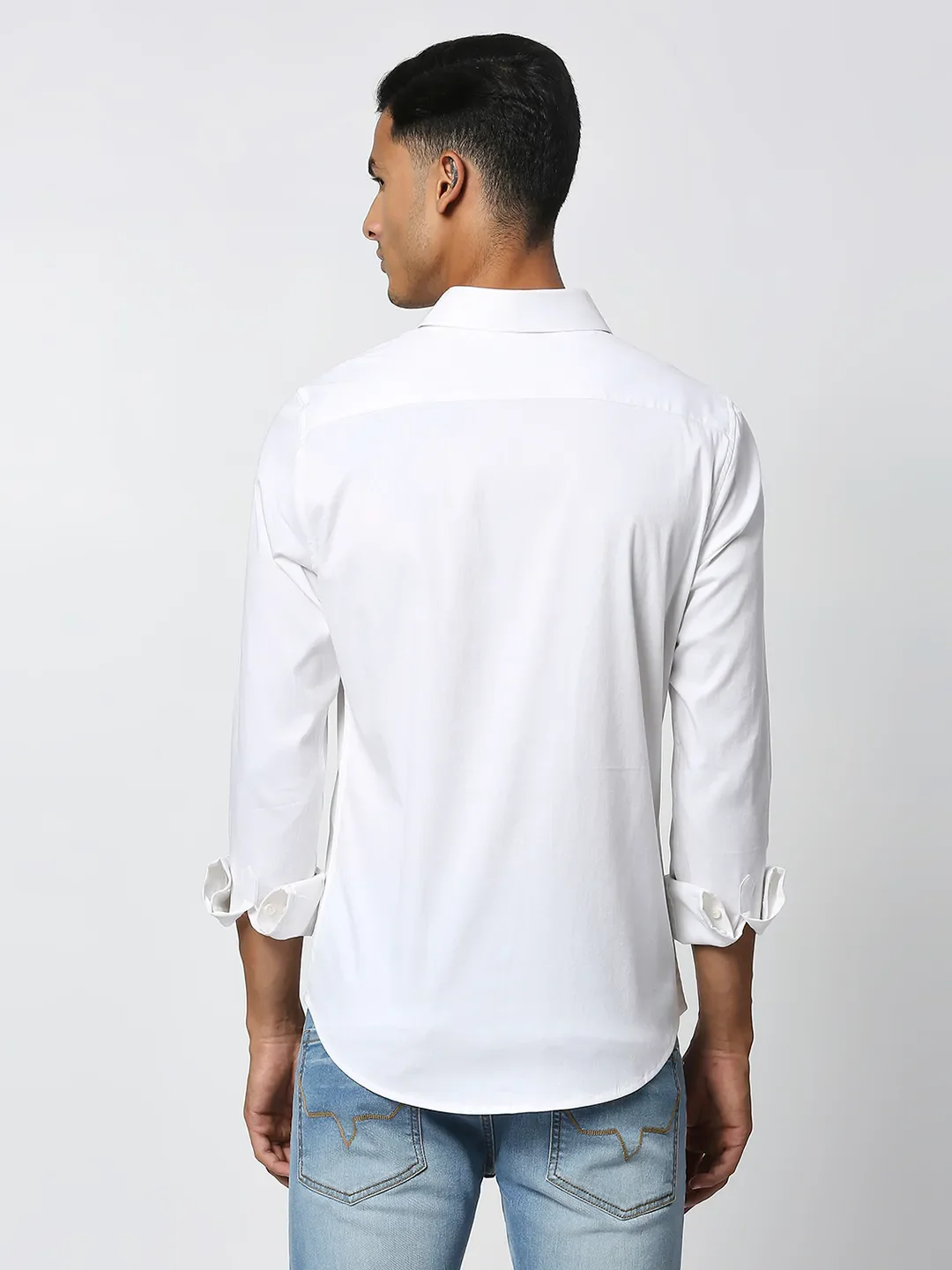 White Slim Straight Fit Regular Collar Long Sleeves Men's Shirt by Being Human Clothing - Image 4