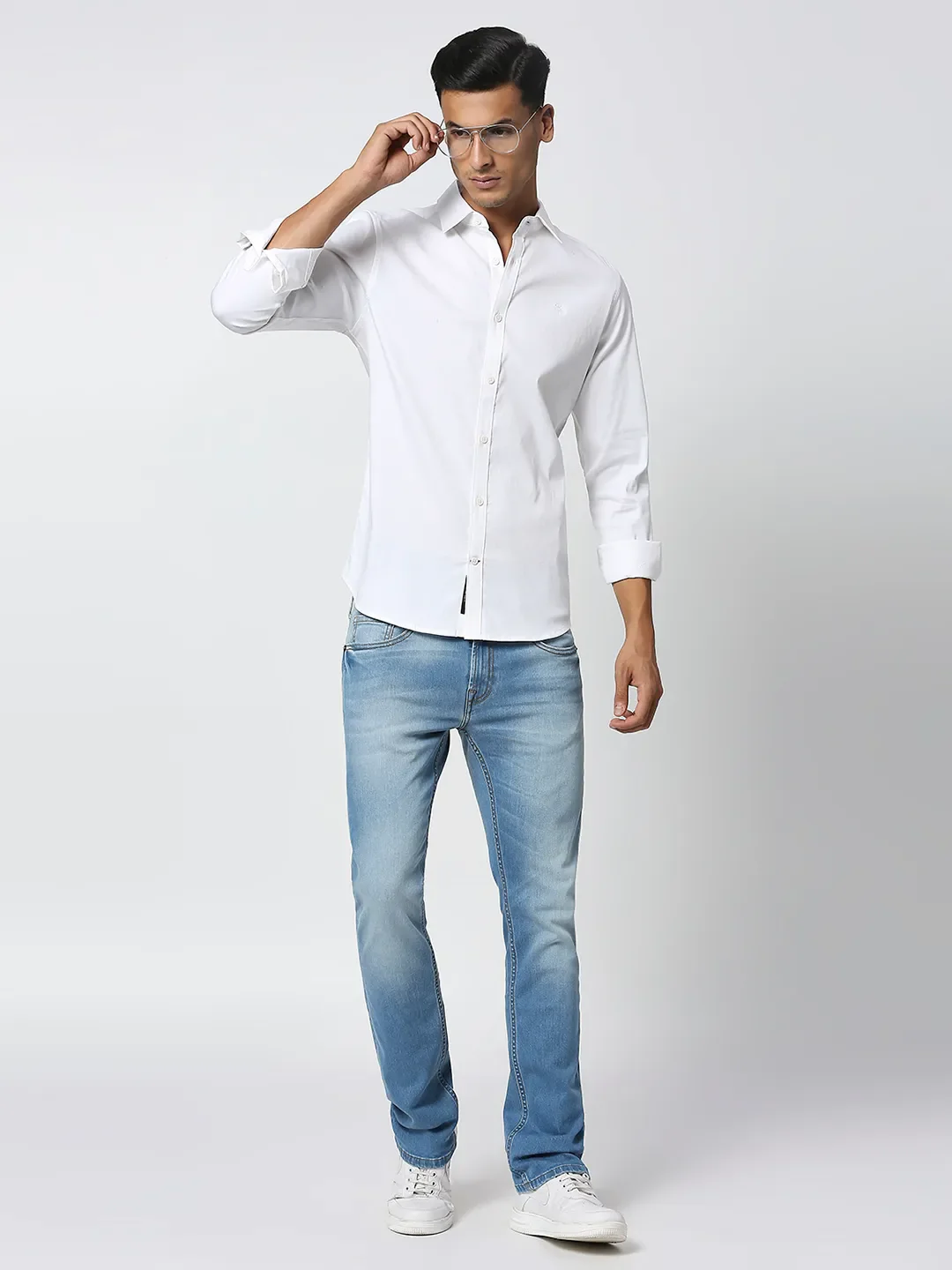 White Slim Straight Fit Regular Collar Long Sleeves Men's Shirt by Being Human Clothing - Image 6