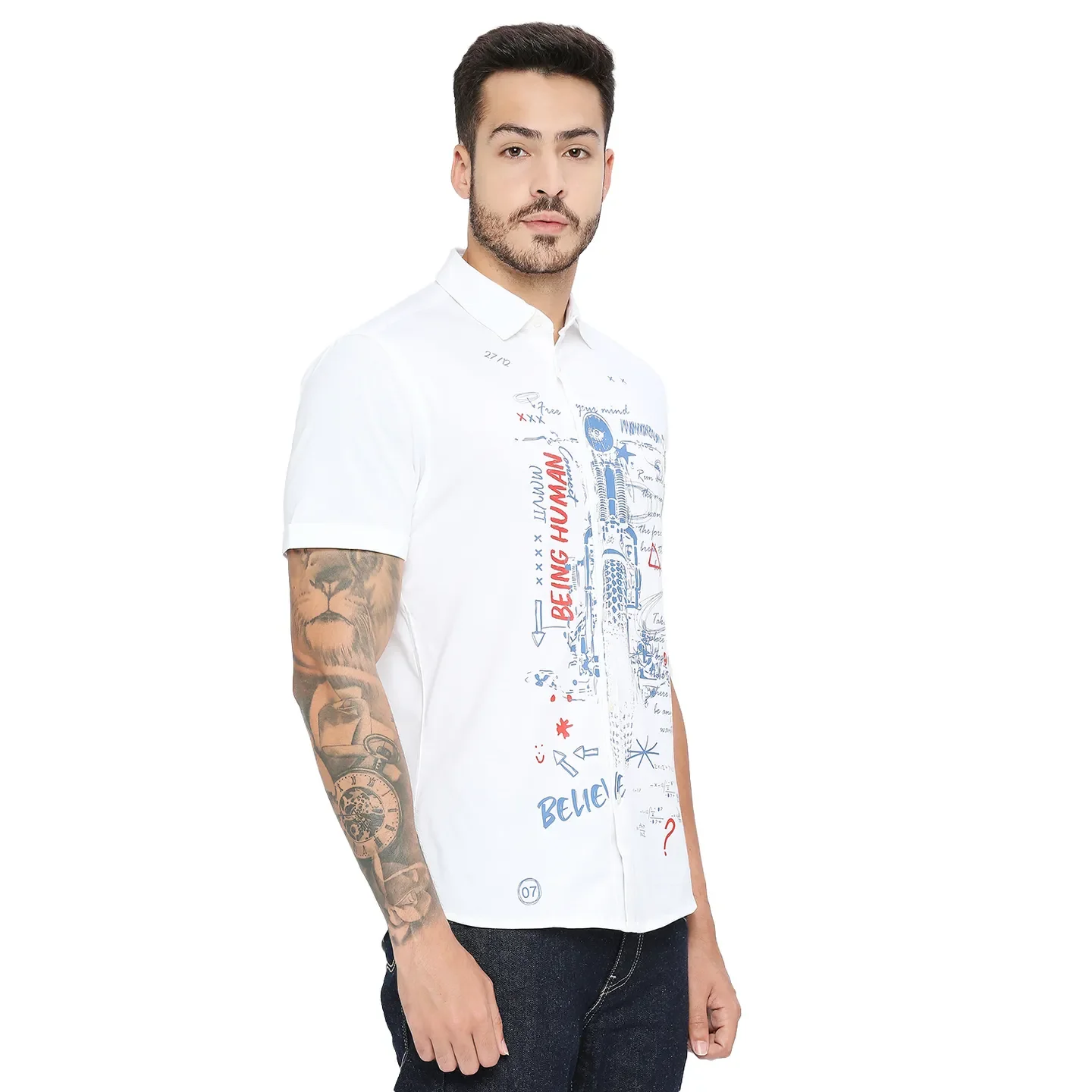White Super Slim Fit Regular Collar Short Sleeves Men's Shirt by Being Human Clothing - Image 4