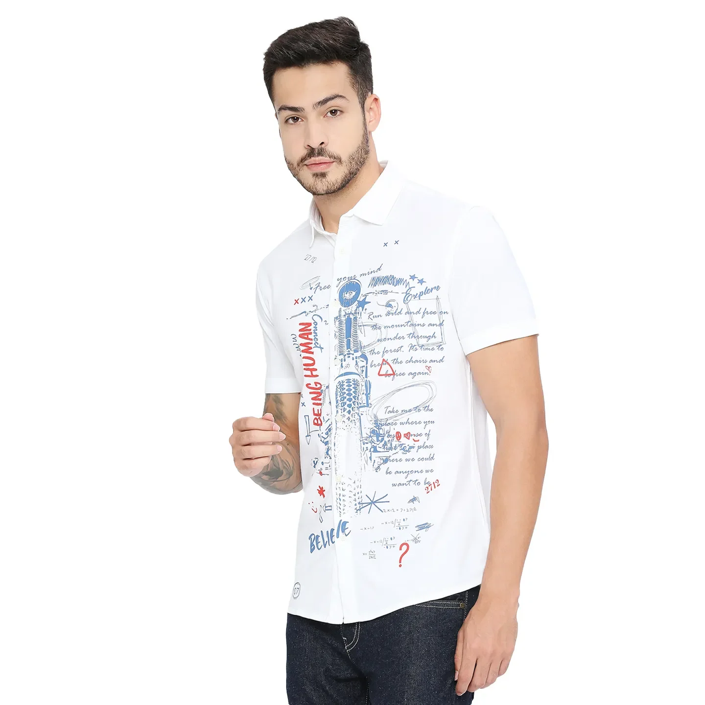 White Super Slim Fit Regular Collar Short Sleeves Men's Shirt by Being Human Clothing - Image 5