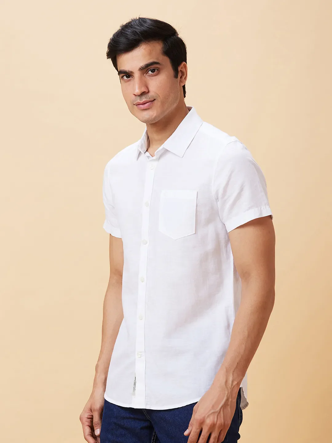 White Slim Straight Fit Regular Collar Short Sleeves Men's Shirt by Being Human Clothing - Image 4