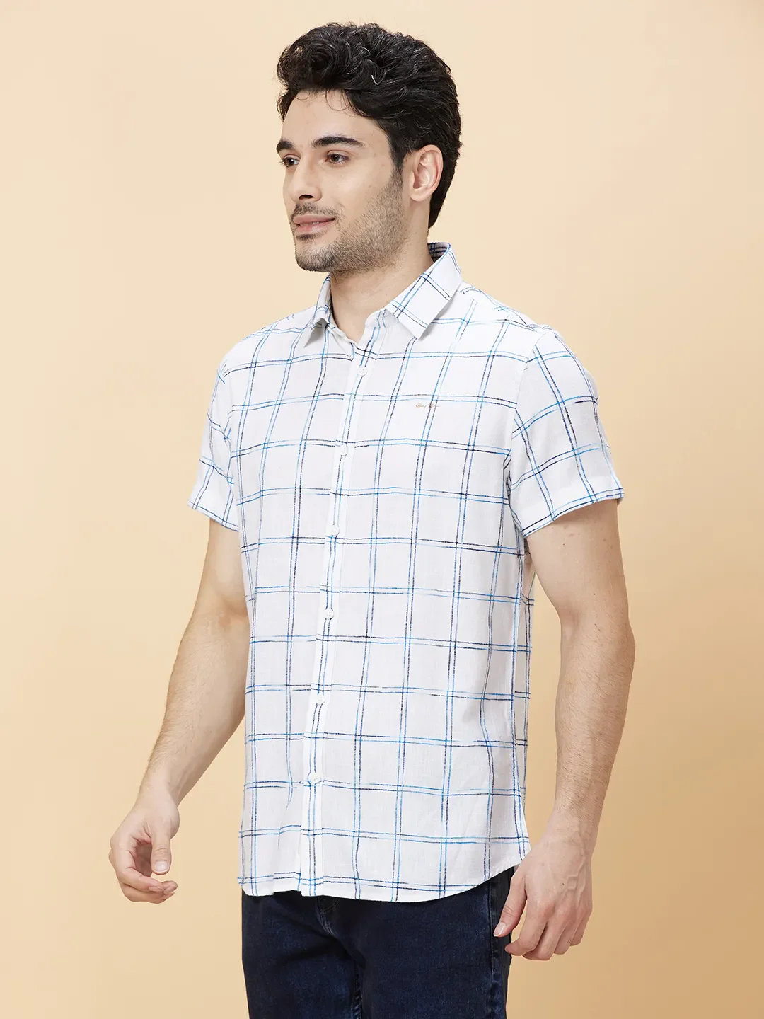 White Slim Straight Fit Regular Collar Short Sleeves Men's Shirt by Being Human Clothing - Image 3
