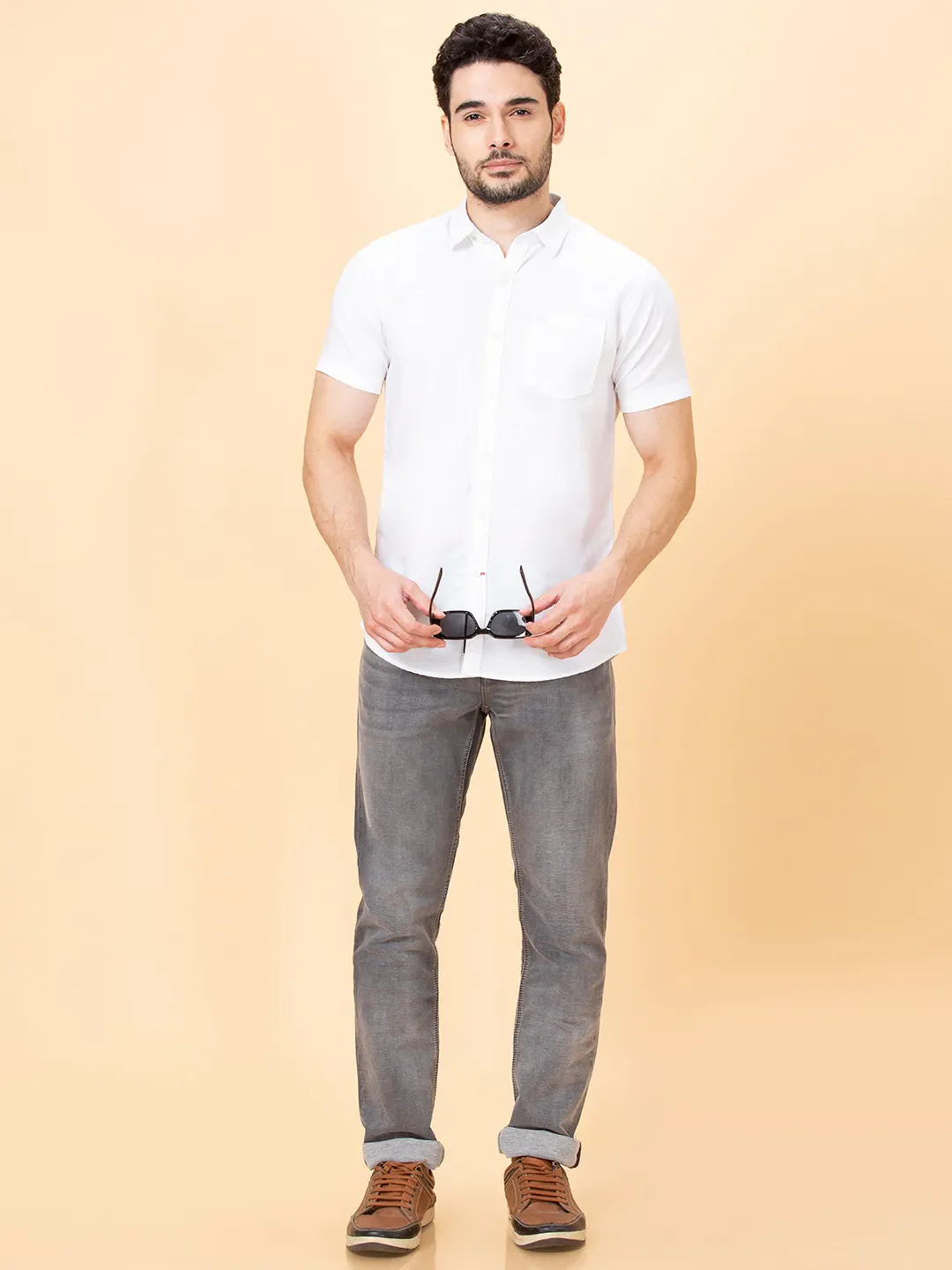 White Slim Fit Regular Collar Men's Shirt by Being Human Clothing - Image 6