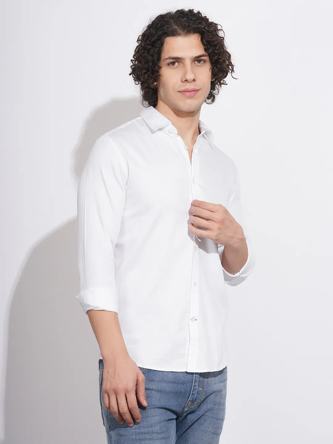 White Slim Straight Fit Regular Collar Long Sleeves Men's Shirt by Being Human Clothing - Image 2
