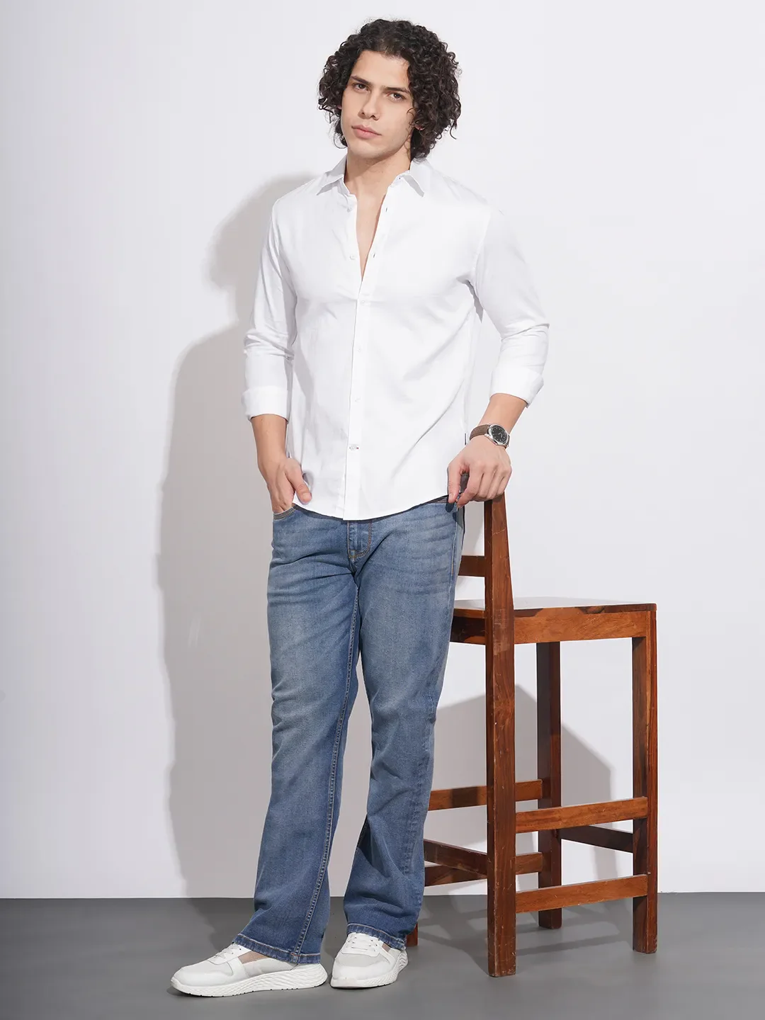 White Slim Straight Fit Regular Collar Long Sleeves Men's Shirt by Being Human Clothing - Image 4