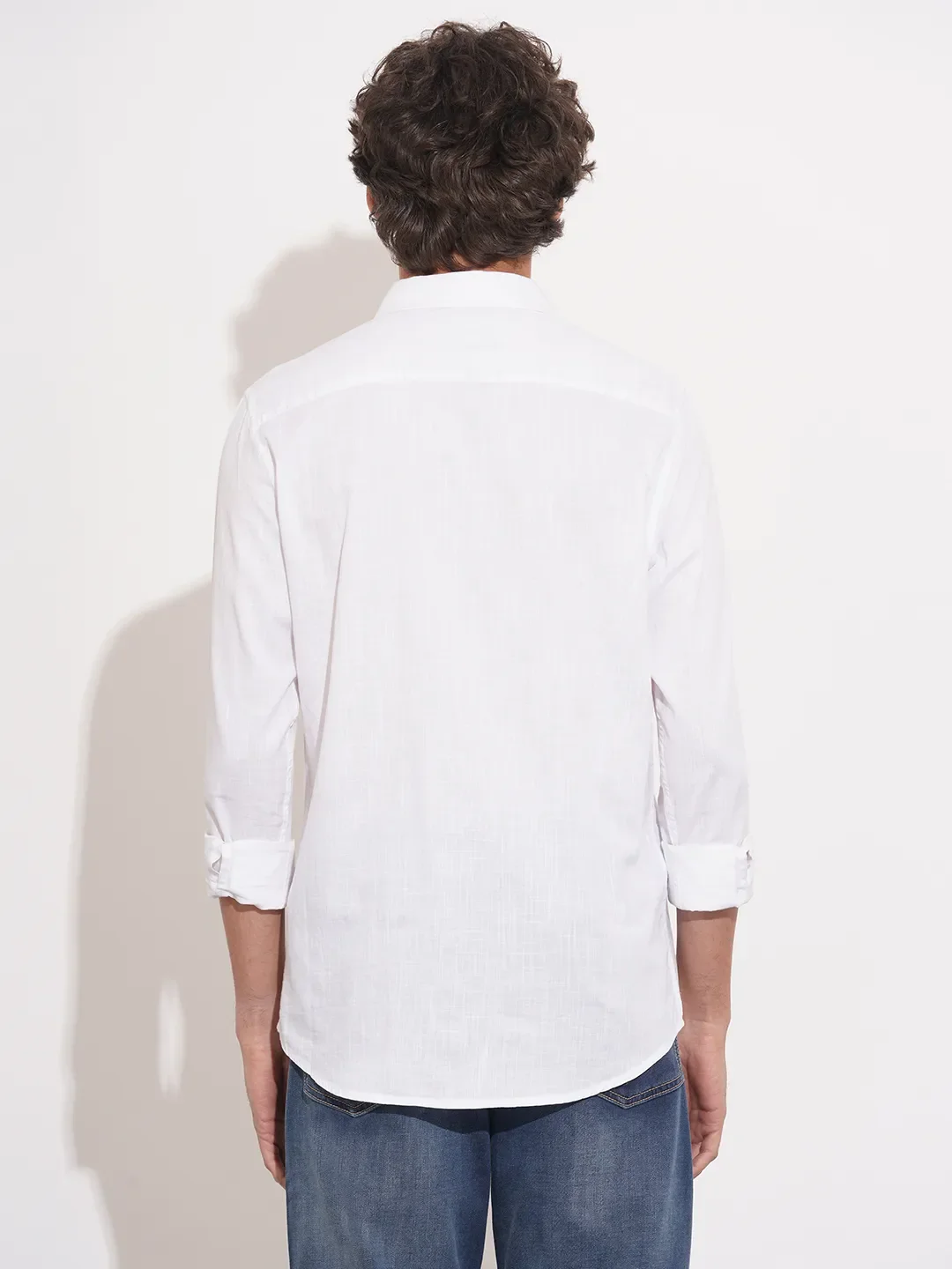 White Slim Straight Fit Regular Collar Long Sleeves Men's Shirt by Being Human Clothing - Image 3