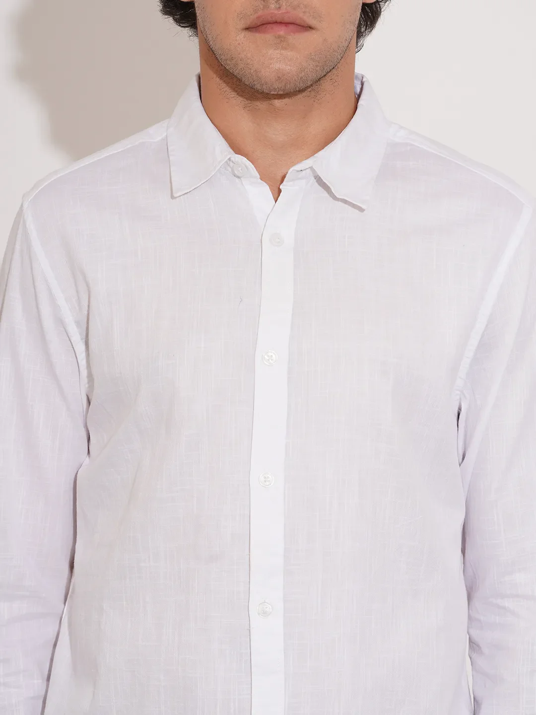White Slim Straight Fit Regular Collar Long Sleeves Men's Shirt by Being Human Clothing - Image 5