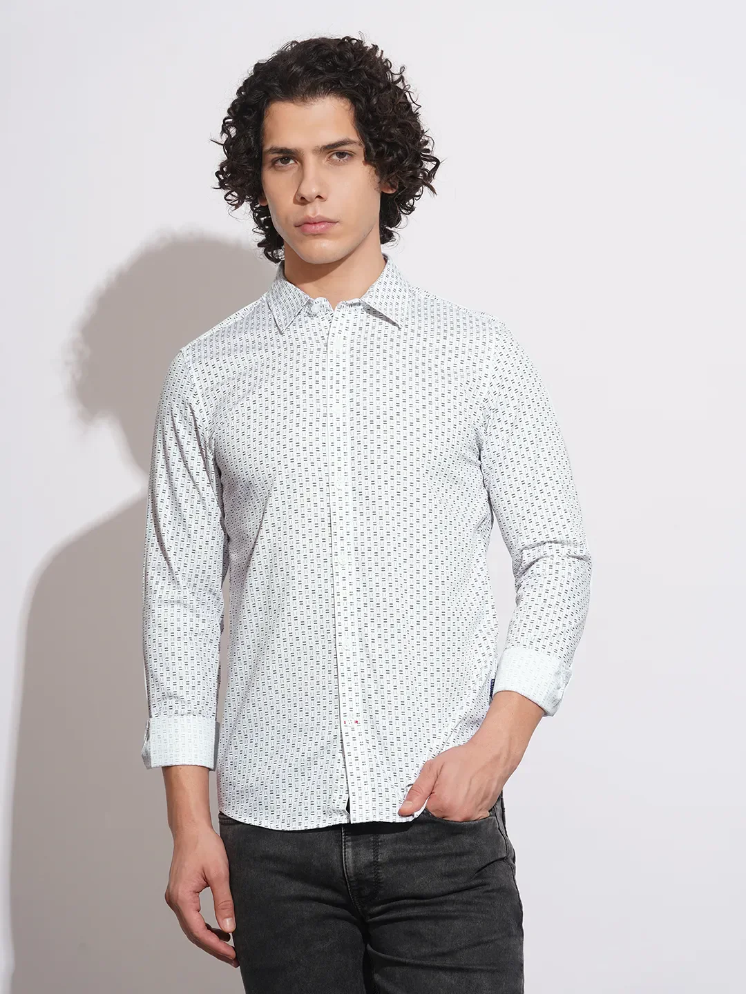 White Slim Straight Fit Regular Collar Long Sleeves Men's Shirt by Being Human Clothing