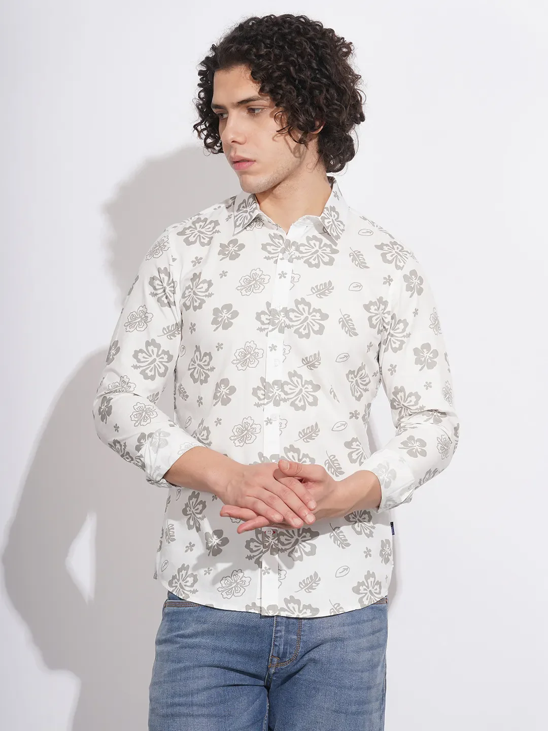 White Slim Straight Fit Regular Collar Long Sleeves Men's Shirt by Being Human Clothing