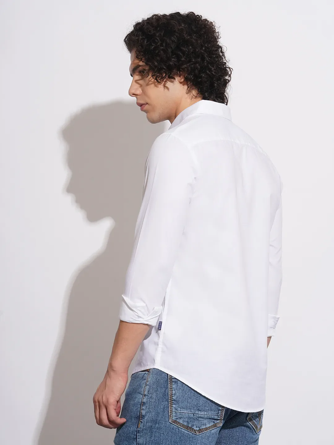 White Slim Straight Fit Regular Collar Long Sleeves Men's Shirt by Being Human Clothing - Image 3
