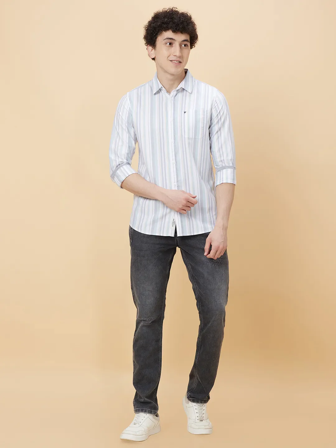 White Slim Straight Fit Regular Collar Long Sleeves Men's Shirt by Being Human Clothing - Image 2