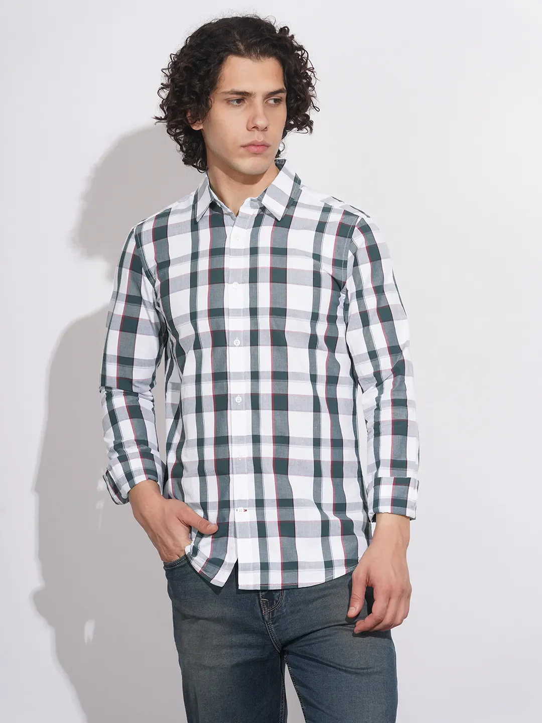 White Slim Fit Regular Collar Men's Shirt by Being Human Clothing