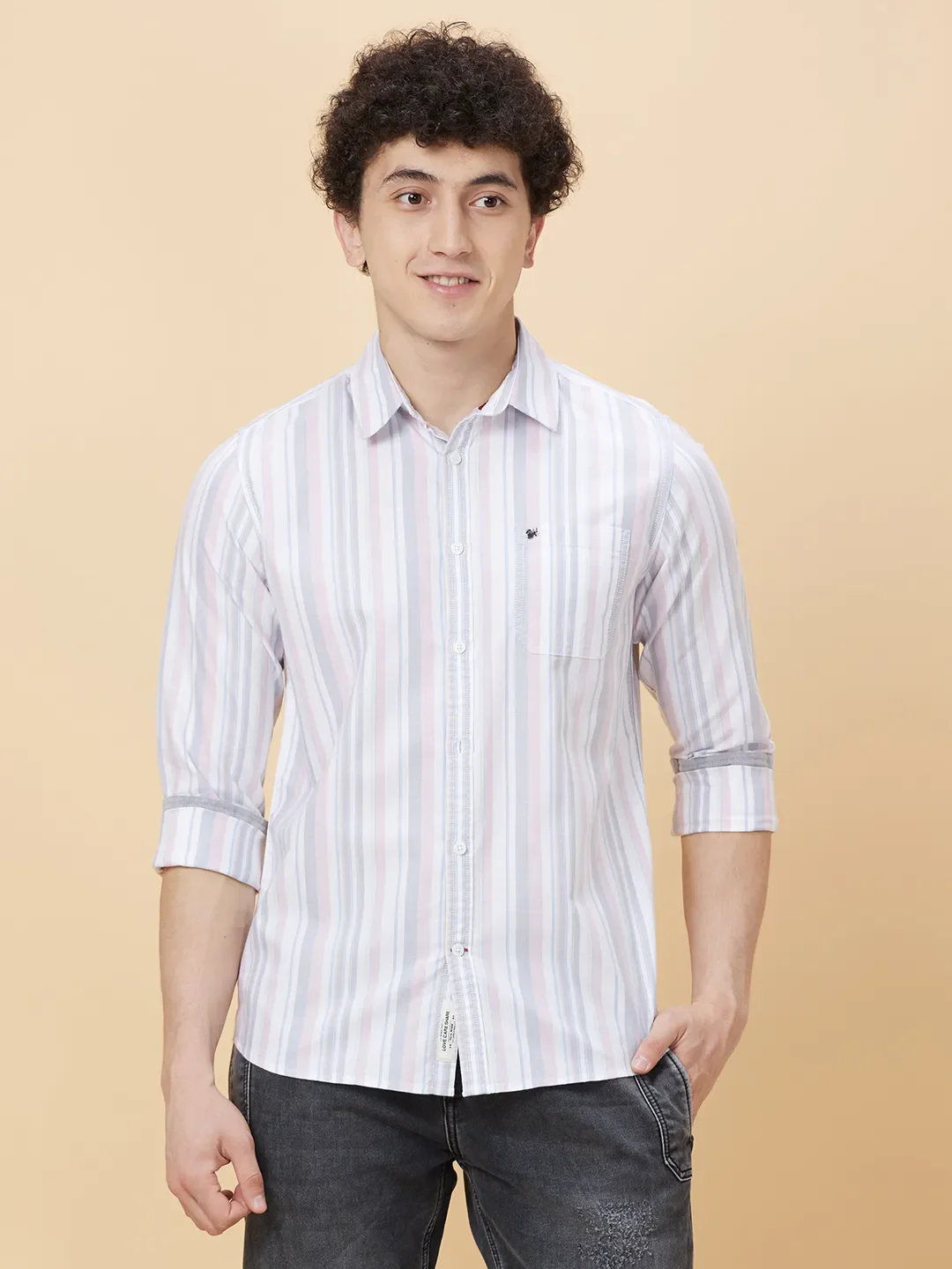White Slim Straight Fit Regular Collar Long Sleeves Men's Shirt by Being Human Clothing