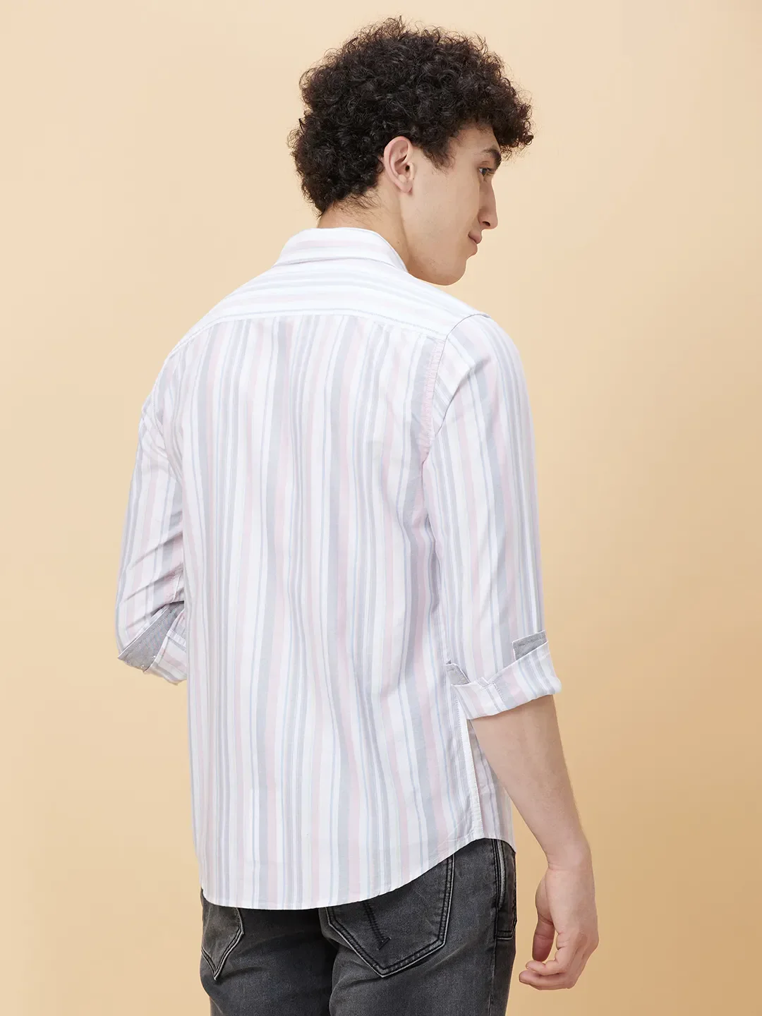 White Slim Straight Fit Regular Collar Long Sleeves Men's Shirt by Being Human Clothing - Image 4