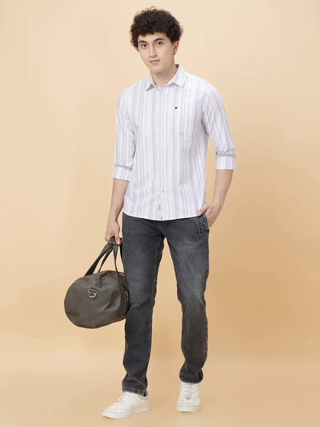 White Slim Straight Fit Regular Collar Long Sleeves Men's Shirt by Being Human Clothing - Image 6