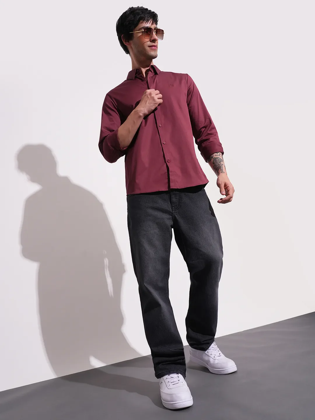 Wine Slim Fit Regular Collar Men's Shirt by Being Human Clothing - Image 4