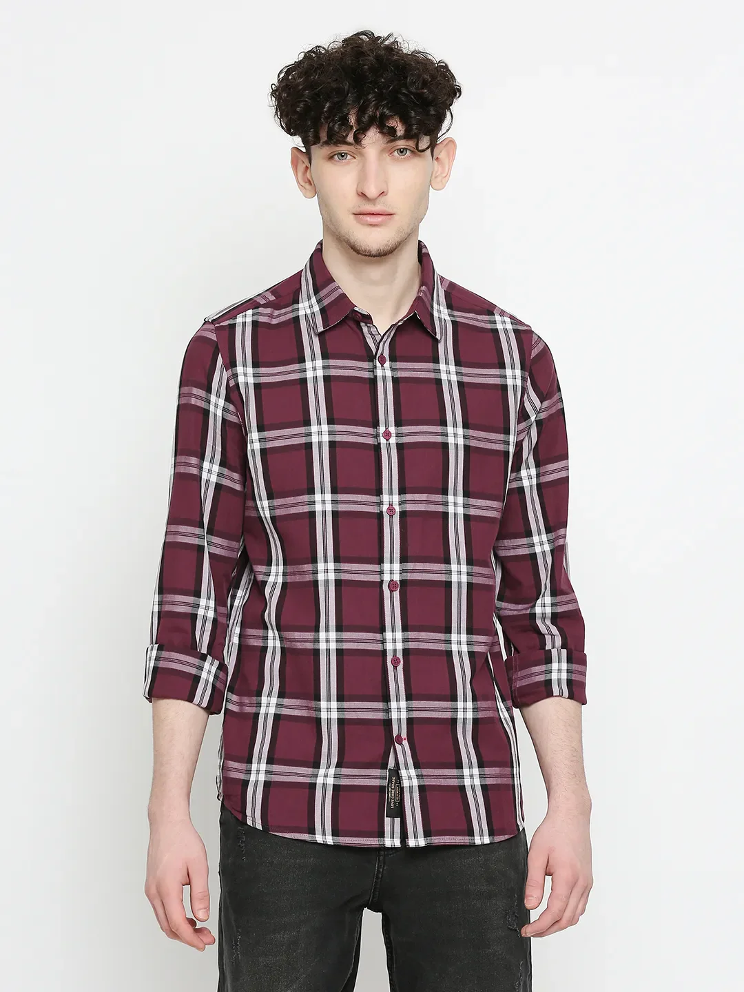 Wine Slim Fit Regular Collar Men's Shirt by Being Human Clothing