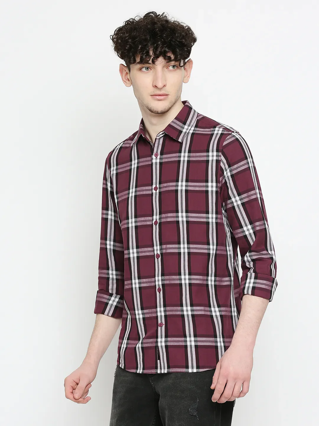Wine Slim Fit Regular Collar Men's Shirt by Being Human Clothing - Image 2