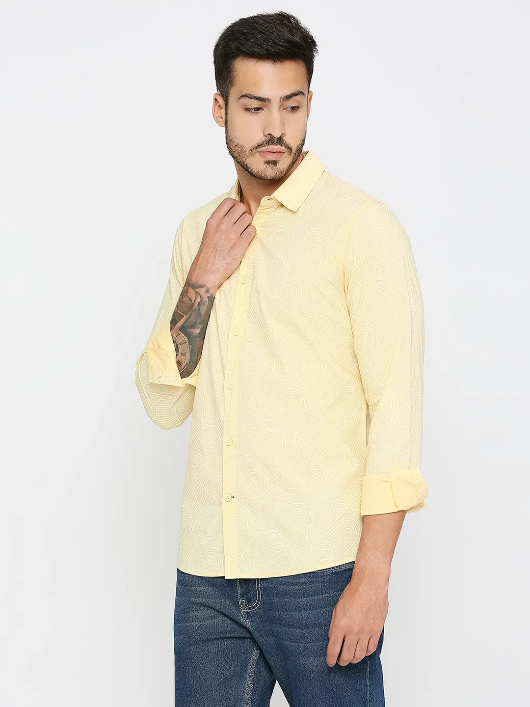 Yellow Slim Straight Fit Regular Collar Long Sleeves Men's Shirt by Being Human Clothing - Image 2