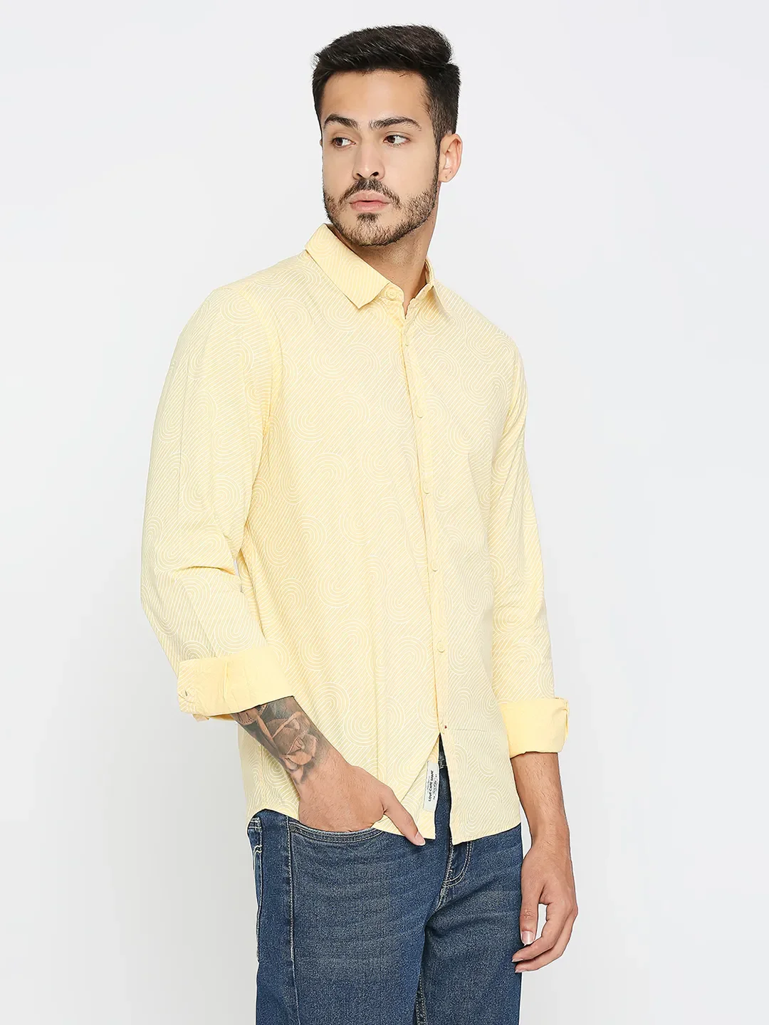 Yellow Slim Straight Fit Regular Collar Long Sleeves Men's Shirt by Being Human Clothing - Image 3