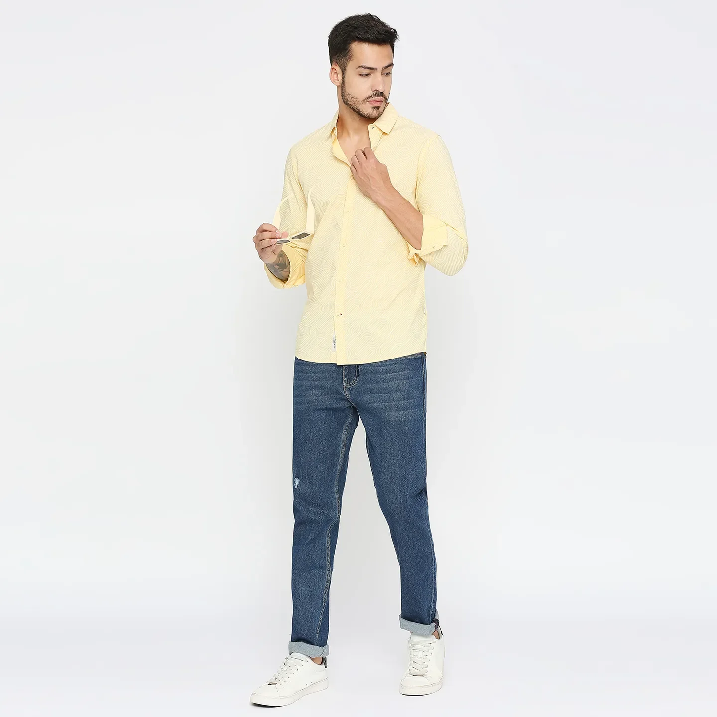 Yellow Slim Straight Fit Regular Collar Long Sleeves Men's Shirt by Being Human Clothing - Image 6