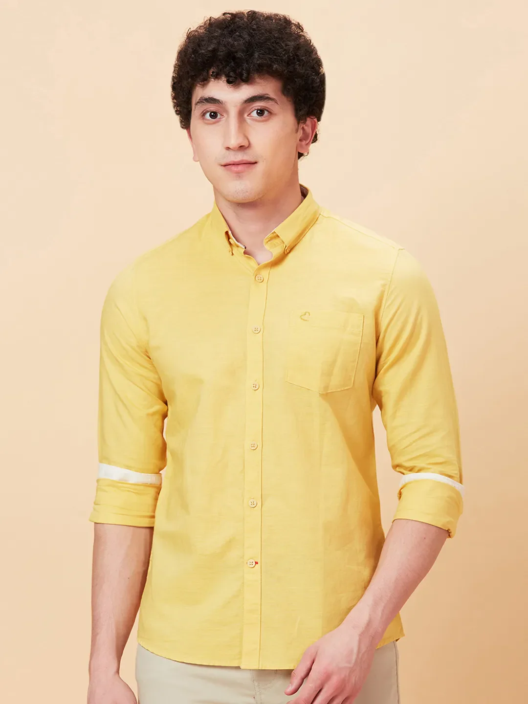 Yellow Slim Fit Regular Collar Men's Shirt by Being Human Clothing