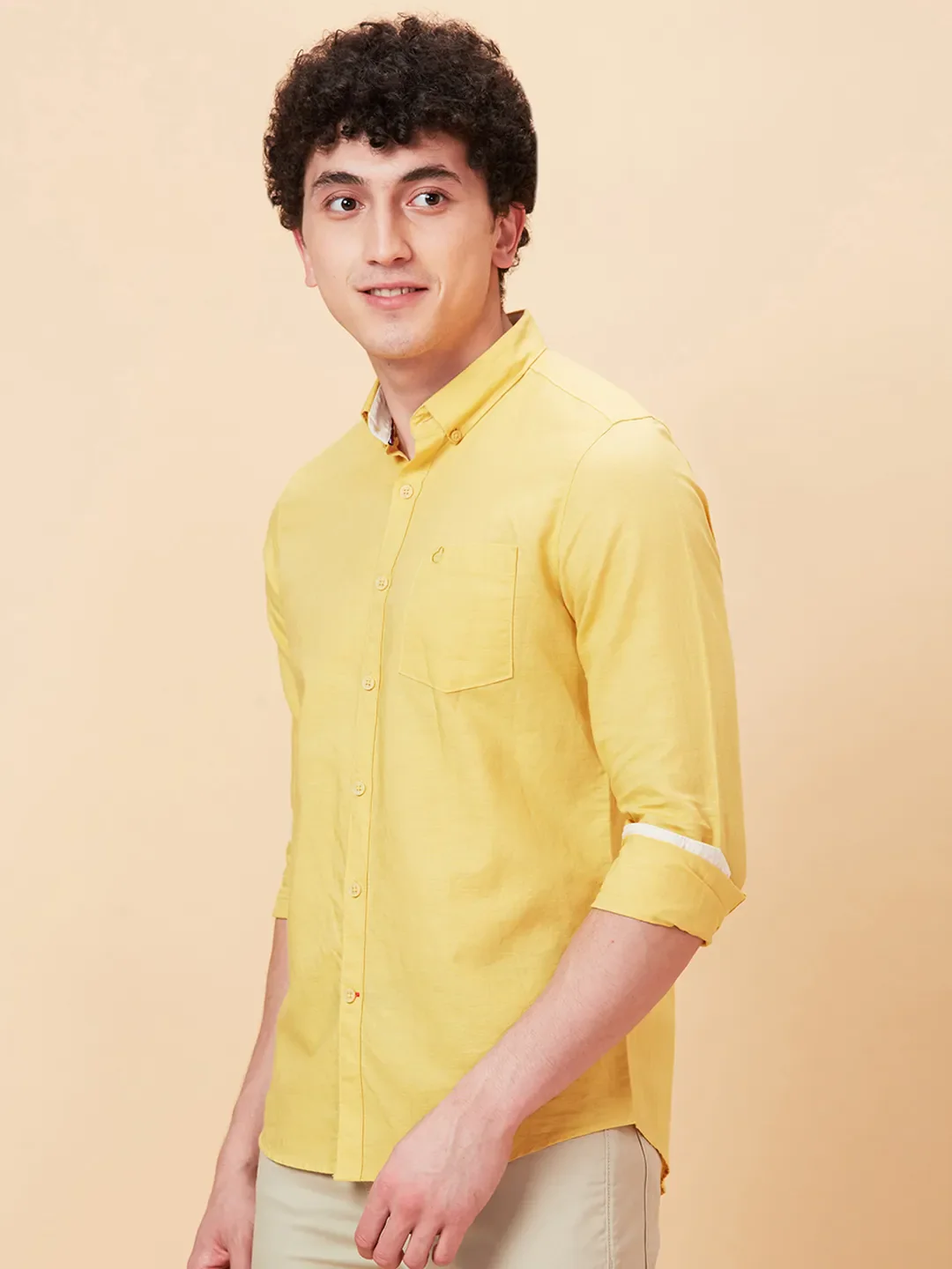 Yellow Slim Fit Regular Collar Men's Shirt by Being Human Clothing - Image 4