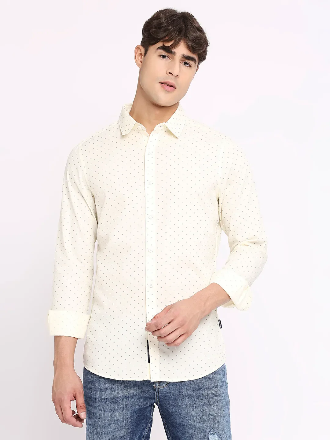 Yellow Slim Straight Fit Regular Collar Long Sleeves Men's Shirt by Being Human Clothing